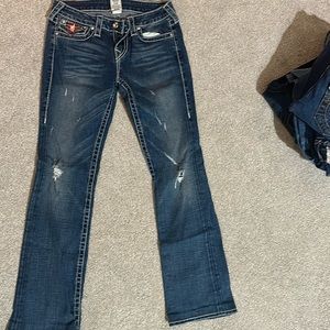 True Religion Sz 27 distressed denim bootcut jeans 29.5” inseam.